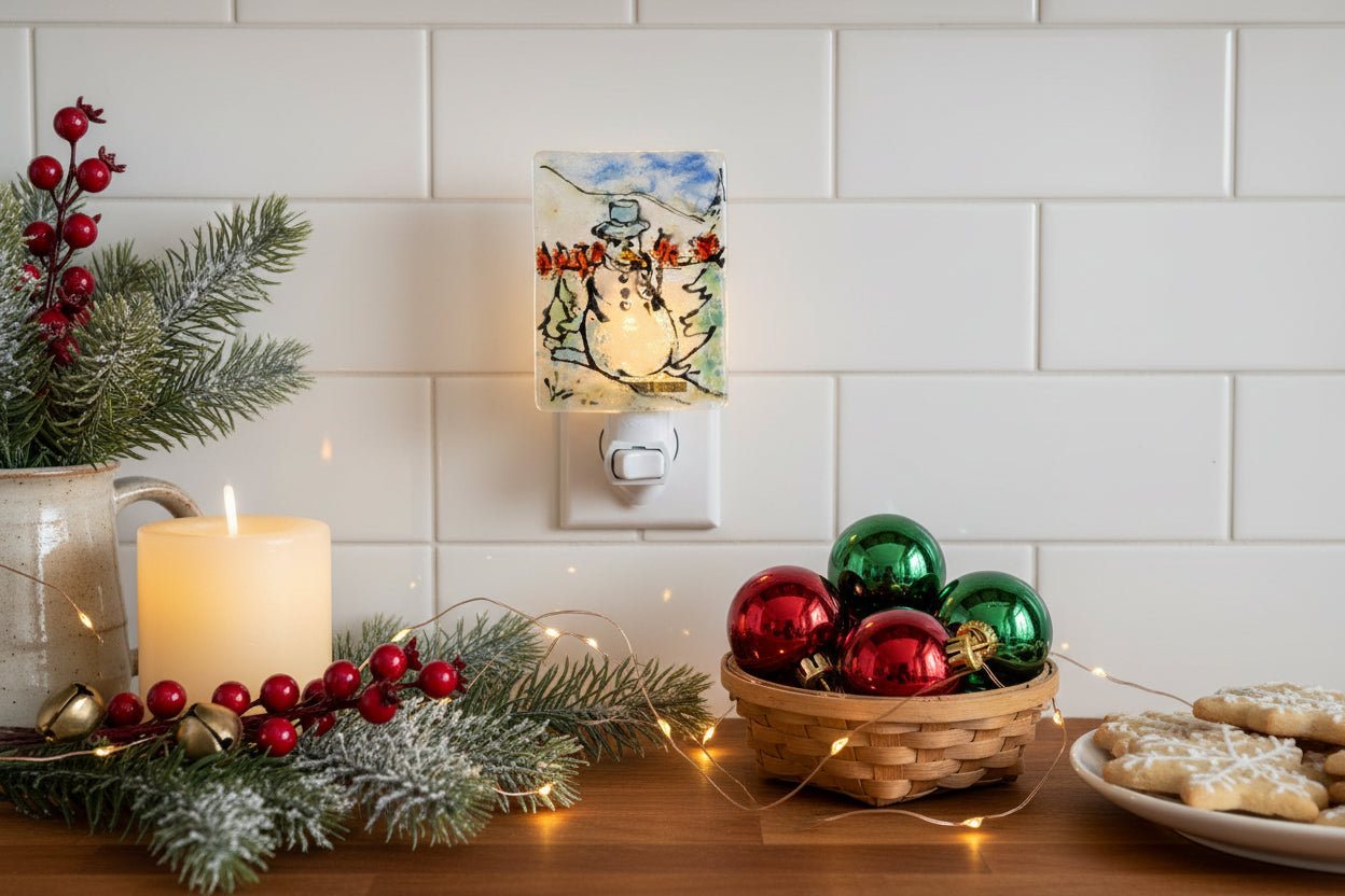 Snowman with cardinals Light