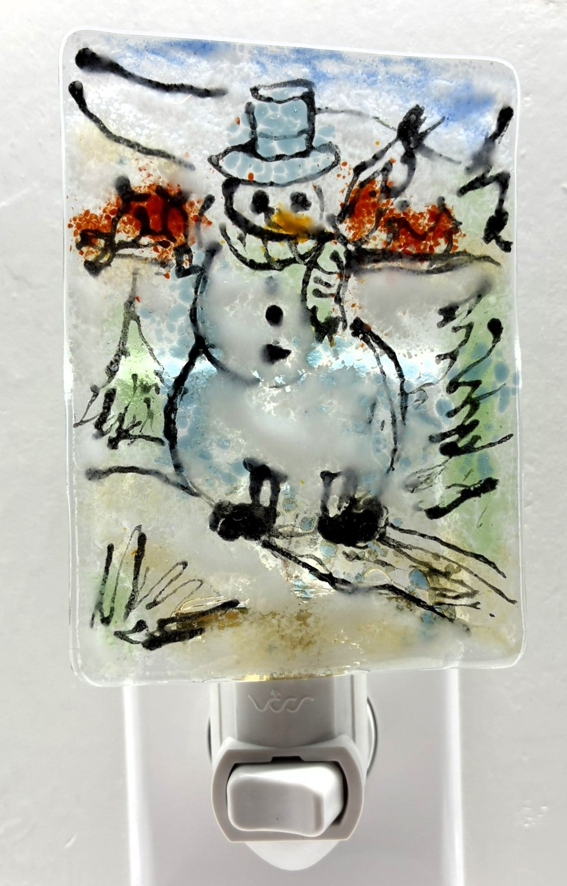 Snowman with cardinals Light