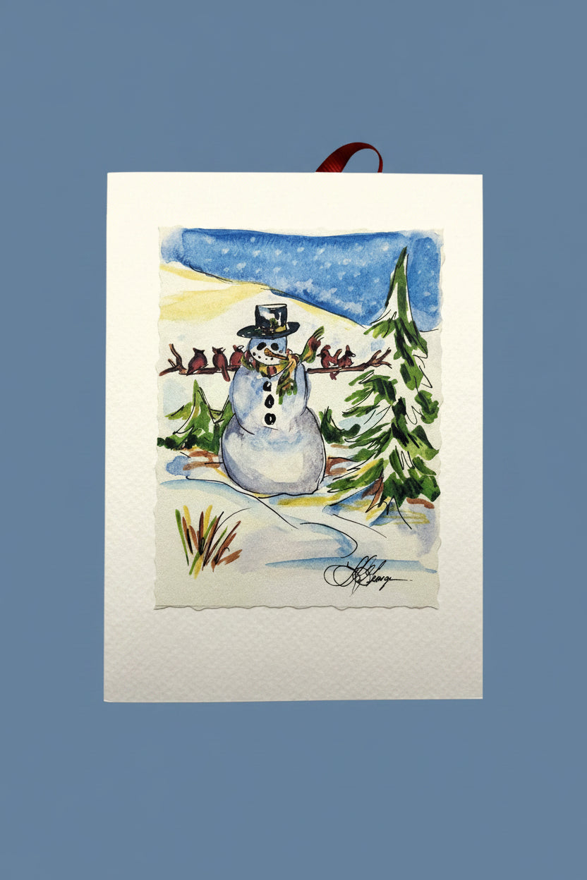 Snowman with Cardinals Holiday Card