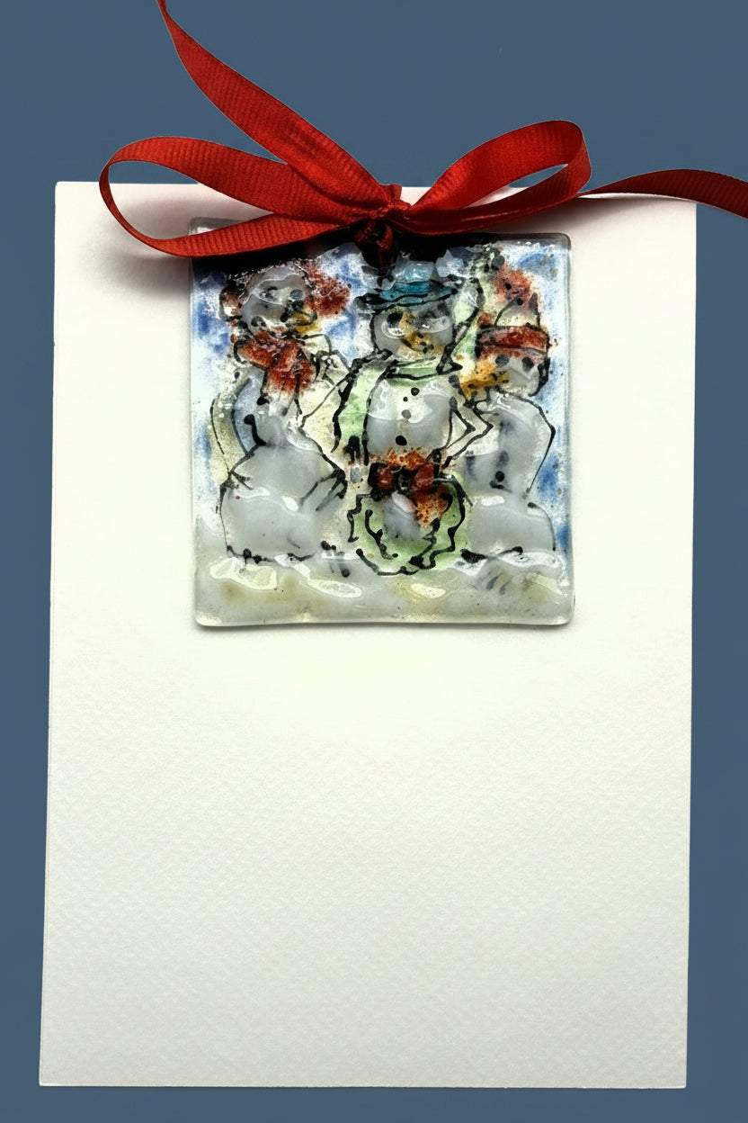 Three Snowmen with Wreath Holiday Card
