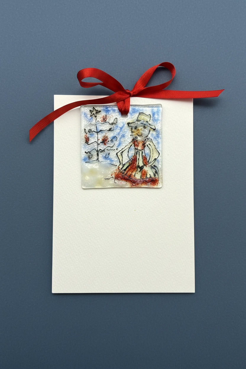 Snowman with Apples & Lighted Tree Holiday Card
