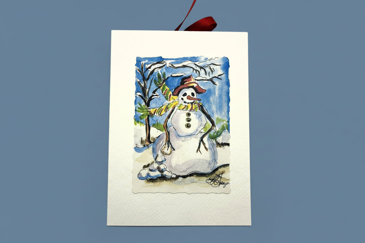Snowman with snowballs by Tree Holiday Card