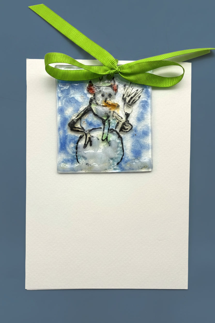 Snowman with Broom Holiday Card