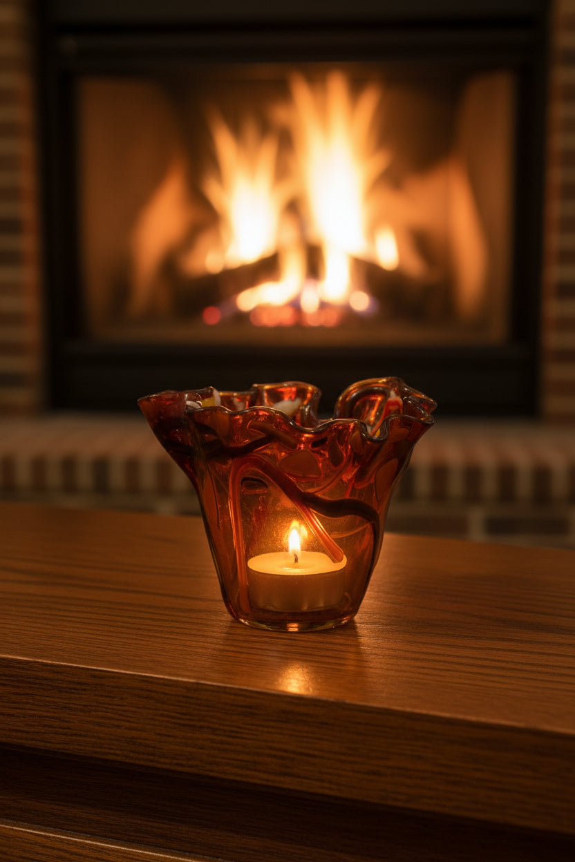 Dark Amber with Fall colors Vase