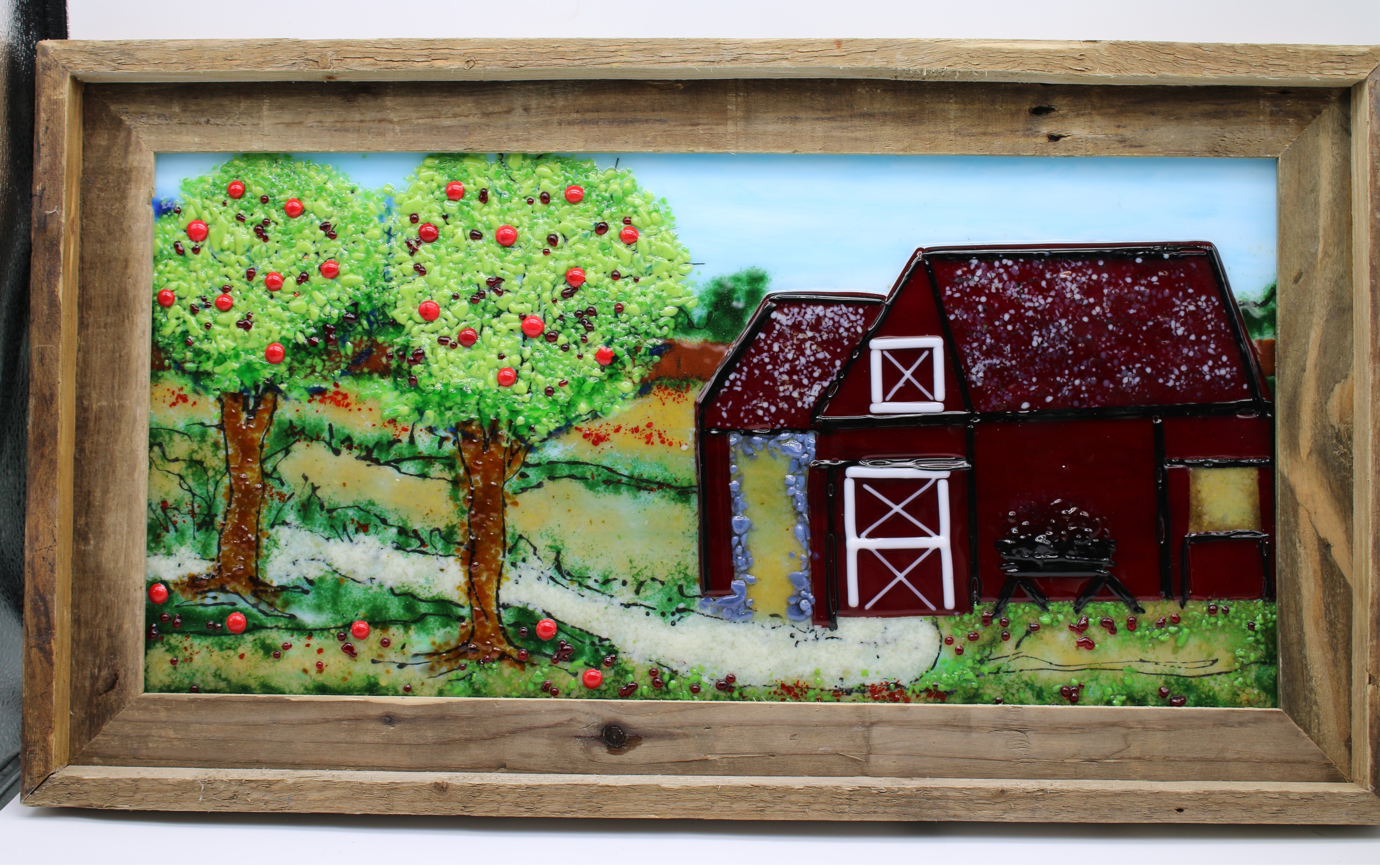 Barn and Apple Trees Framed
