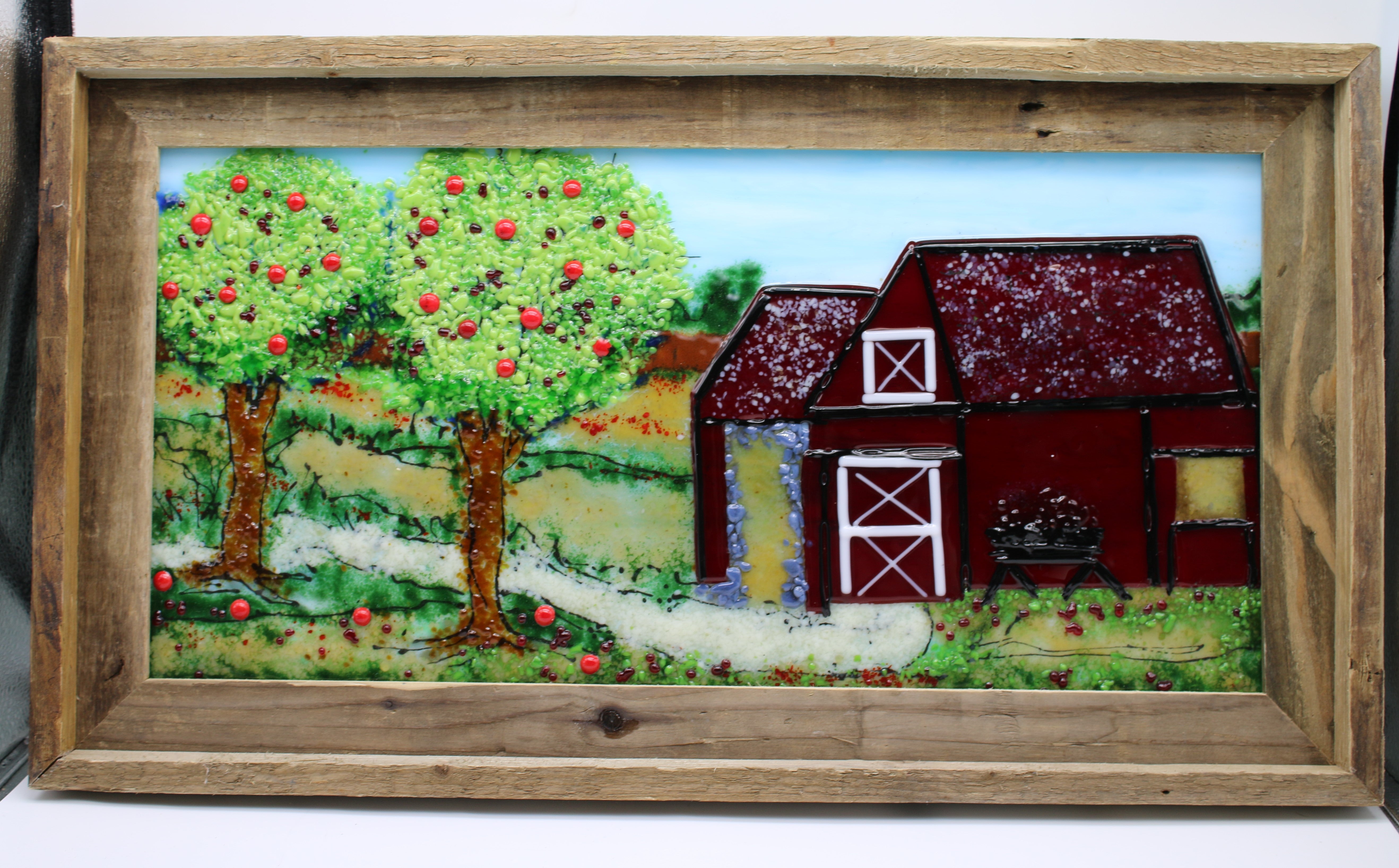Barn and Apple Trees Framed