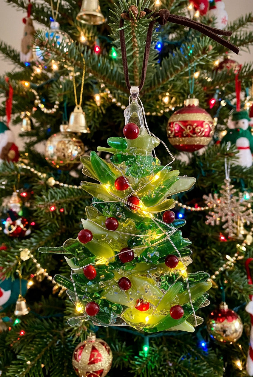 Mixed green Christmas tree with red balls and lights ornament