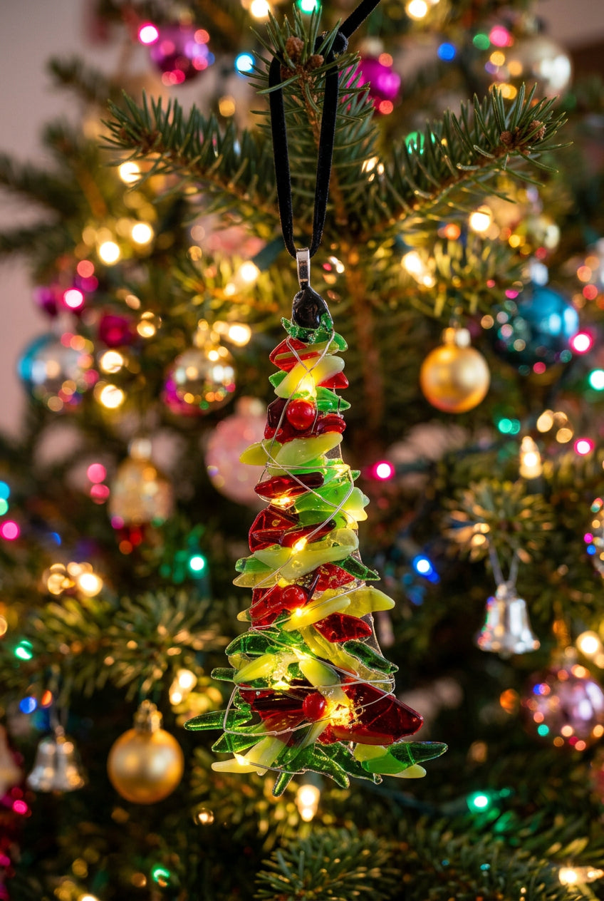 Mixed green Christmas tree with red balls and lights ornament