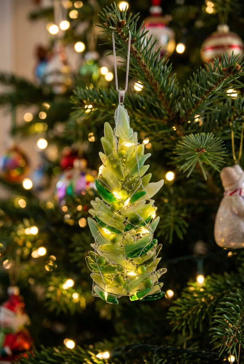 Mixed green Christmas tree with green balls and lights ornament