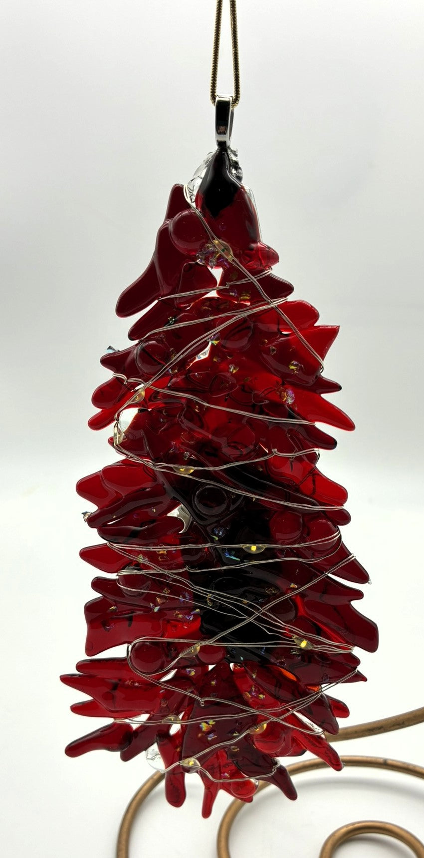 Red Christmas tree with clear balls with lights ornament
