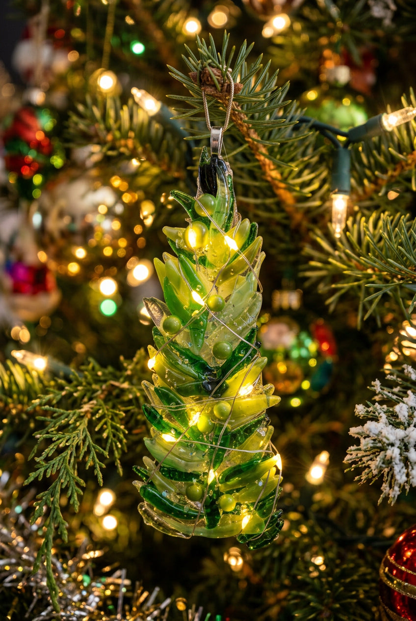 Mixed green Christmas tree with green balls and lights ornament