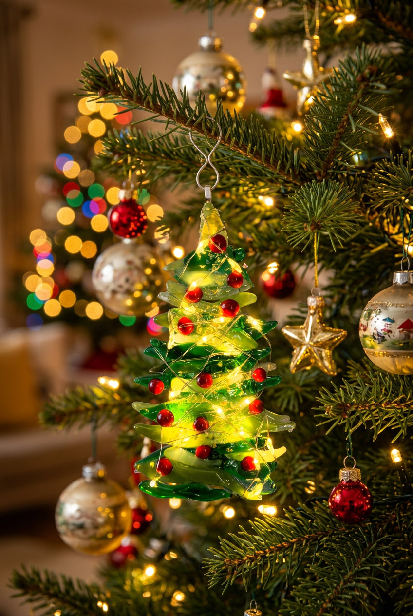 Mixed Green and Cream with red balls and light Ornament