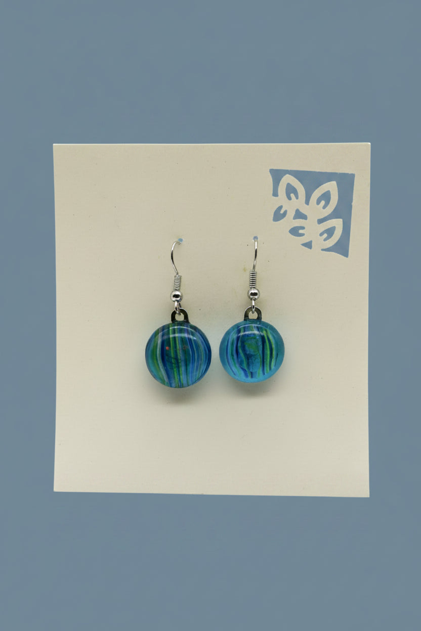 Jewelry - Small round Blue Stripped glass Pierced Earrings