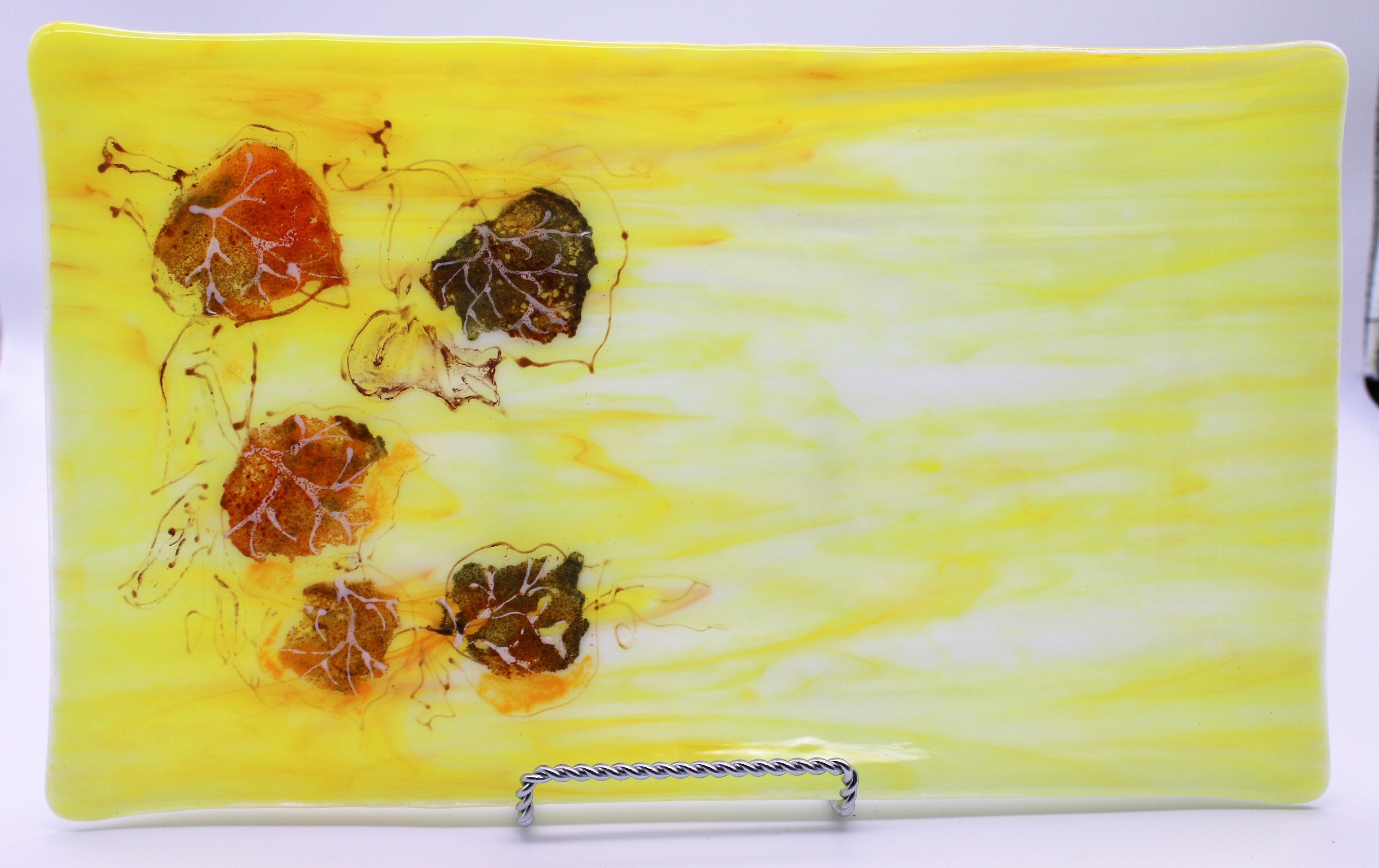 Wispy Yellow Platter with Leaves