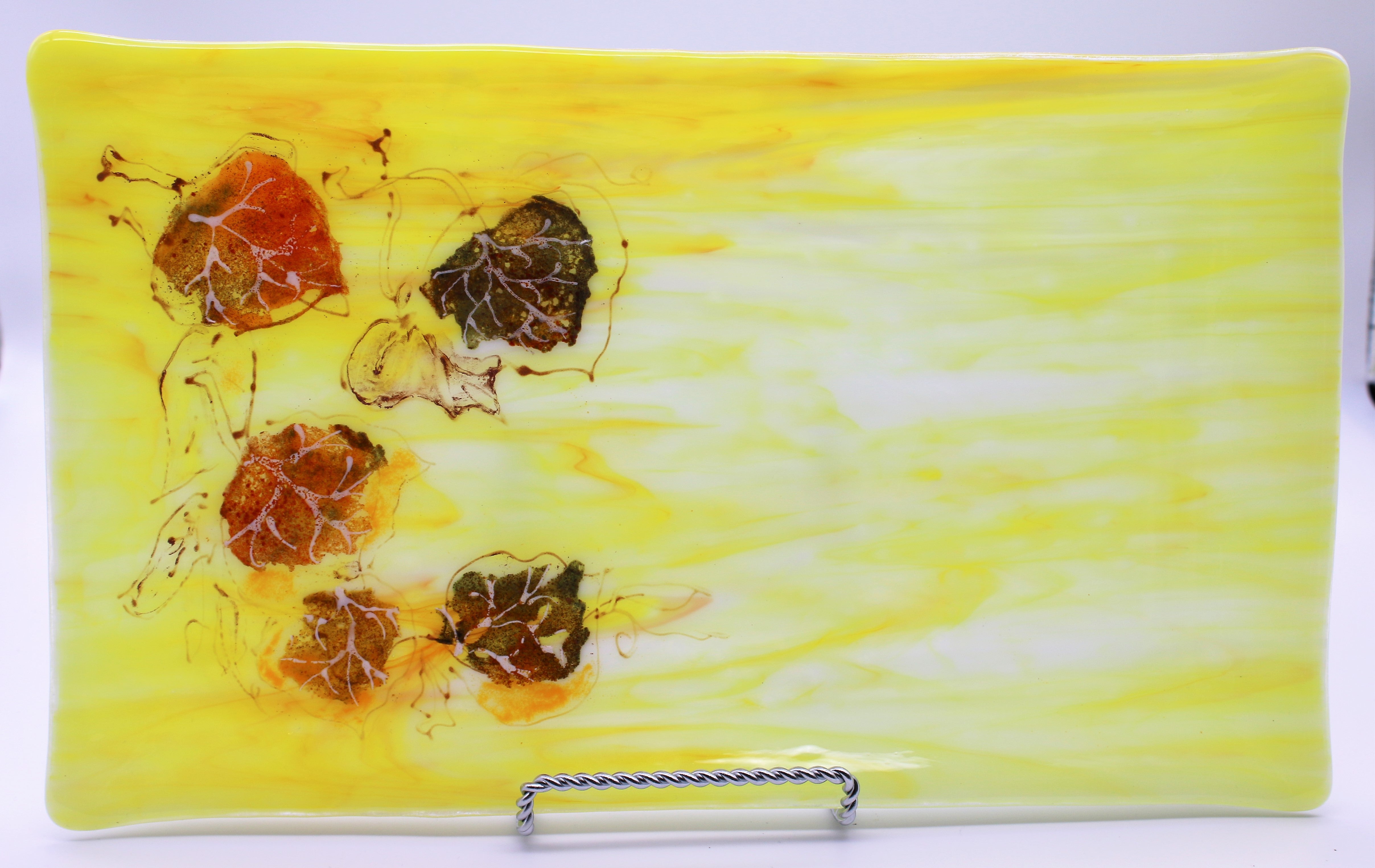 Wispy Yellow Platter with Leaves