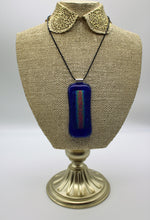 Load image into Gallery viewer, Jewelry - Oblong Blue Pendant with Purple, Blue, Green and Gold Dichroic Stripe
