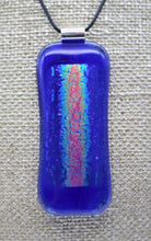 Load image into Gallery viewer, Jewelry - Oblong Blue Pendant with Purple, Blue, Green and Gold Dichroic Stripe
