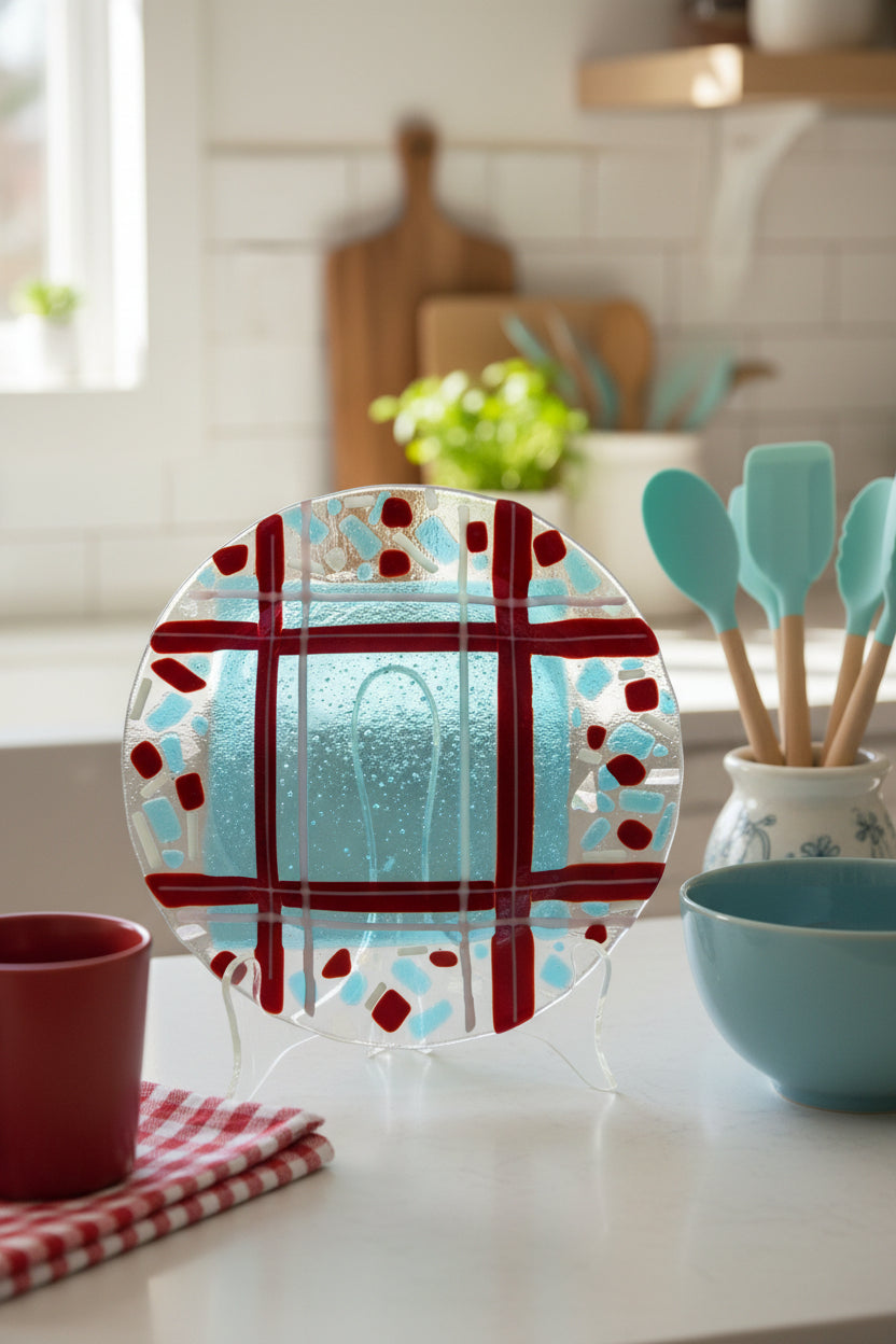 Plaid Circle Abstract Plate
