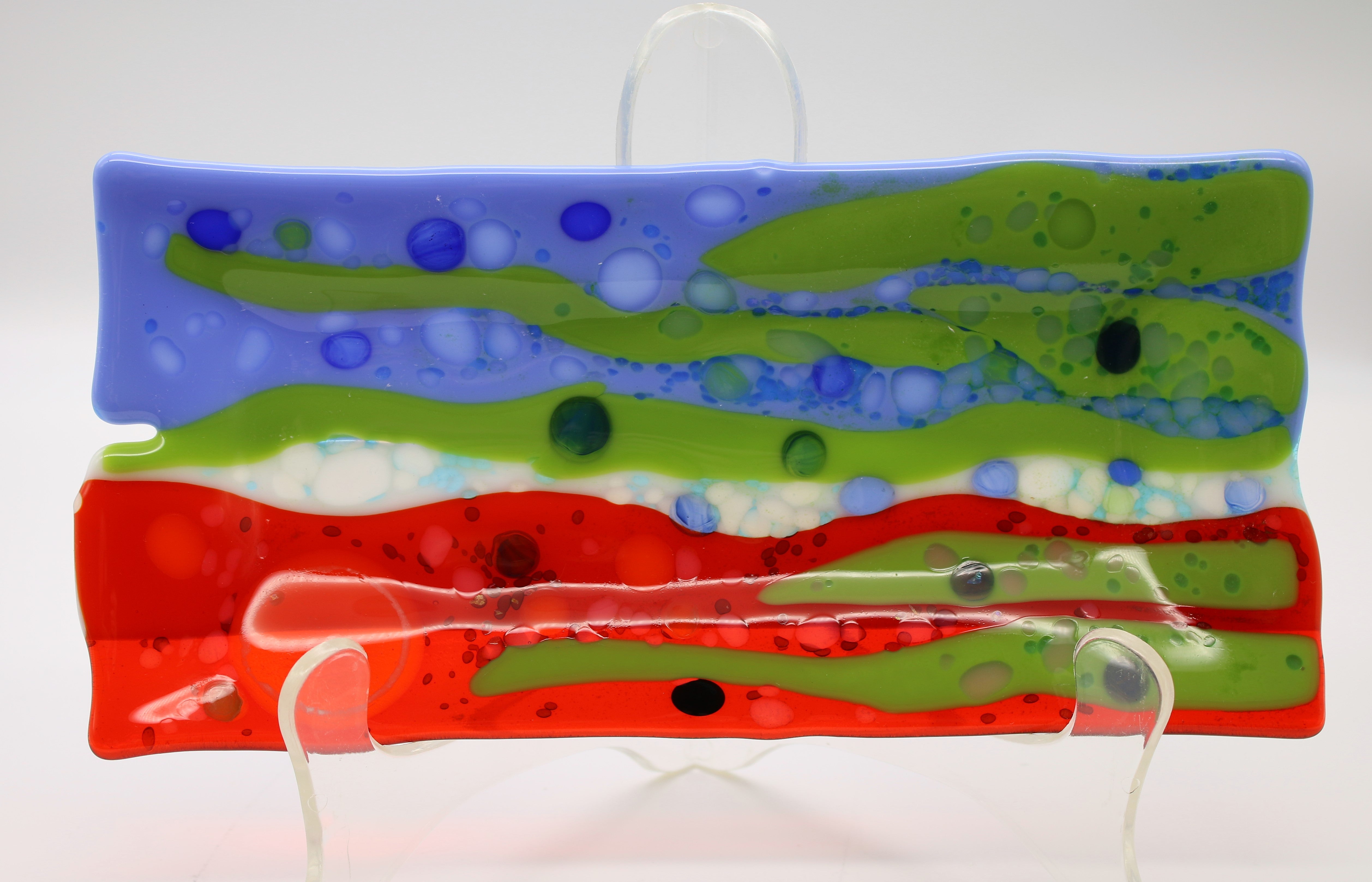 Oblong Small Abstract serving or decorative Plate - Colors are Blue, Green, Red and white