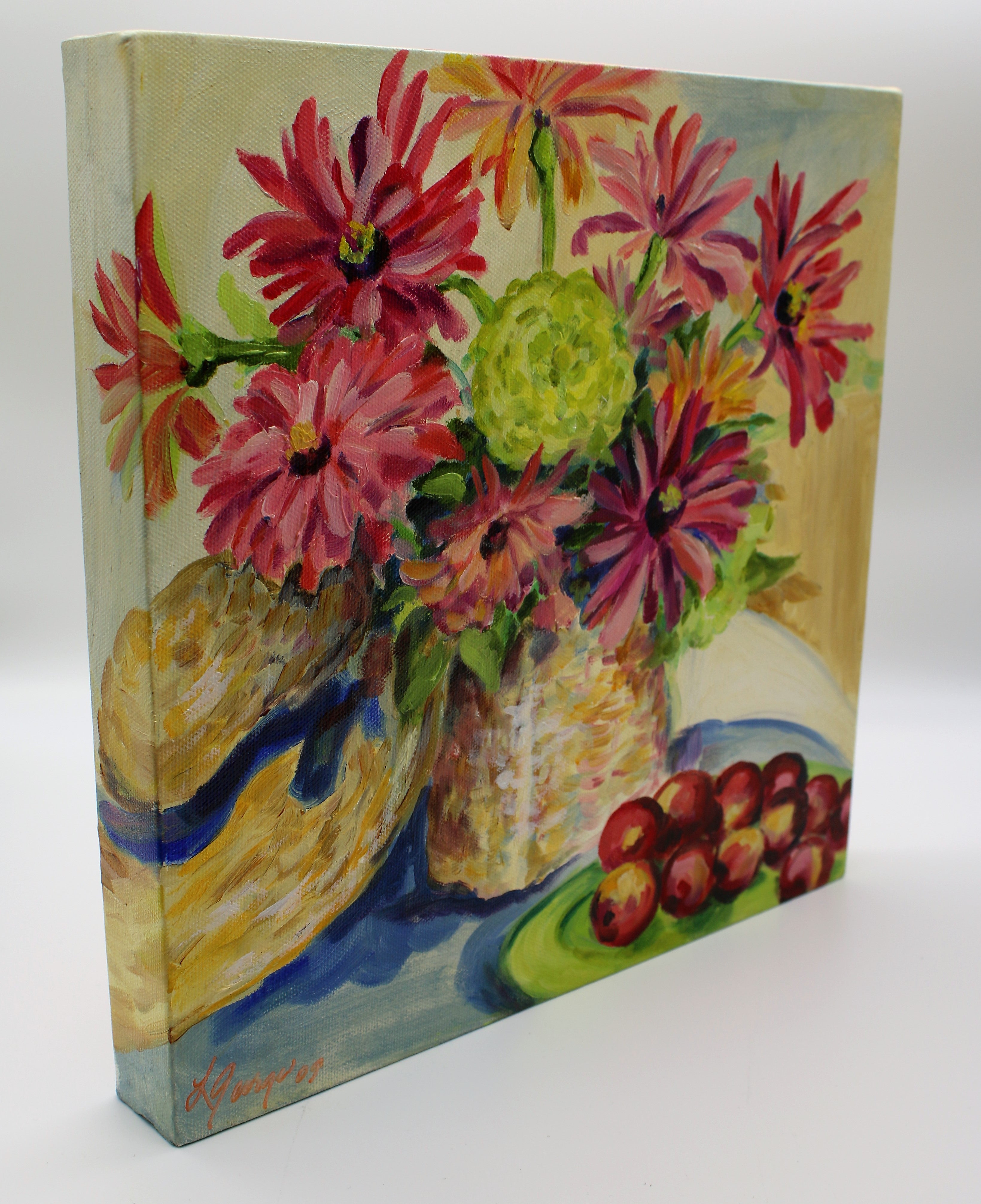 Zinnias with Cherries Painting