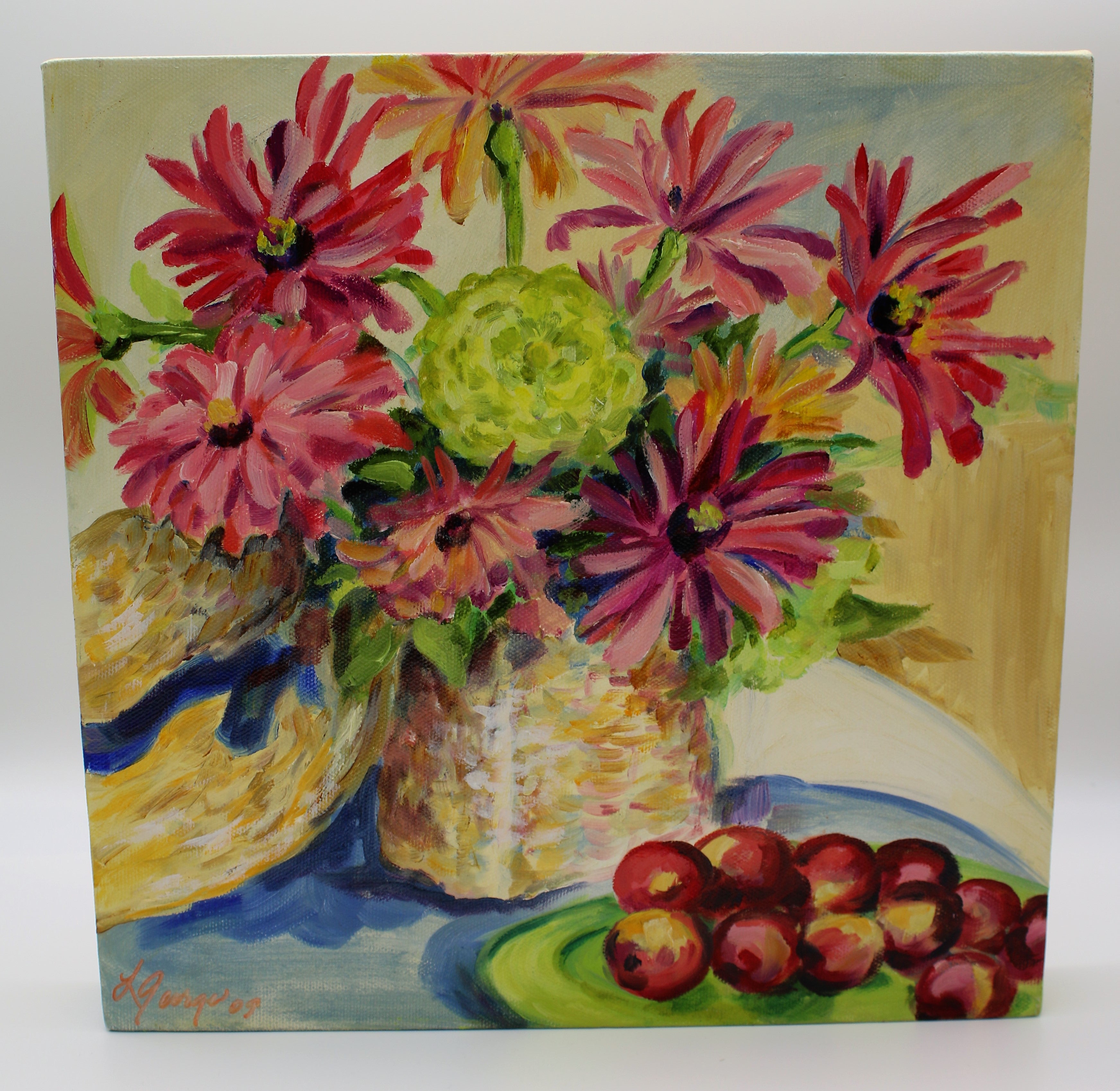 Zinnias with Cherries Painting