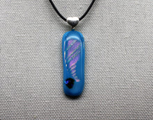 Load image into Gallery viewer, Jewelry- Small Oblong Light blue with Pink Dichroic Strip down Middle
