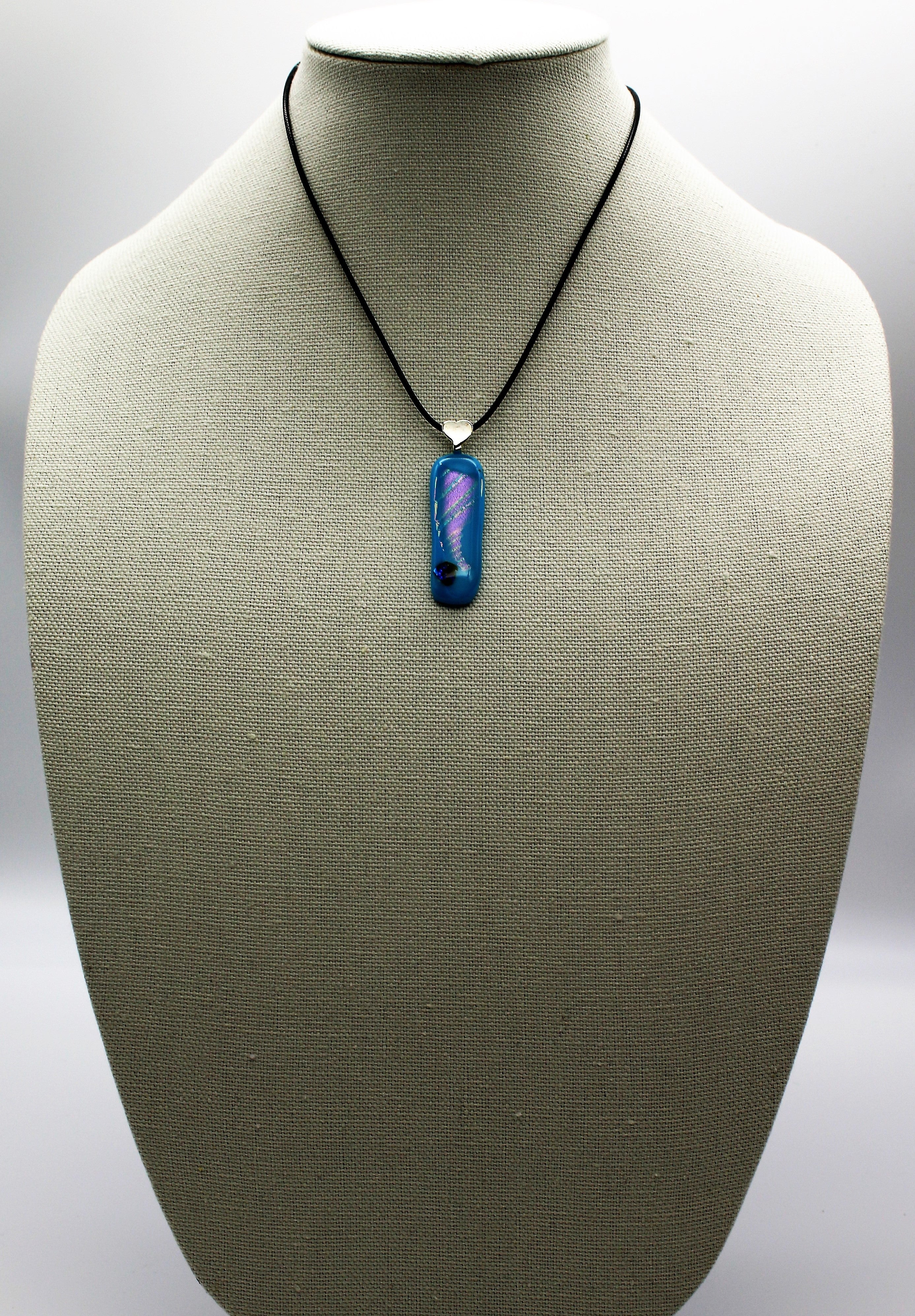 Jewelry- Small Oblong Light blue with Pink Dichroic Strip down Middle
