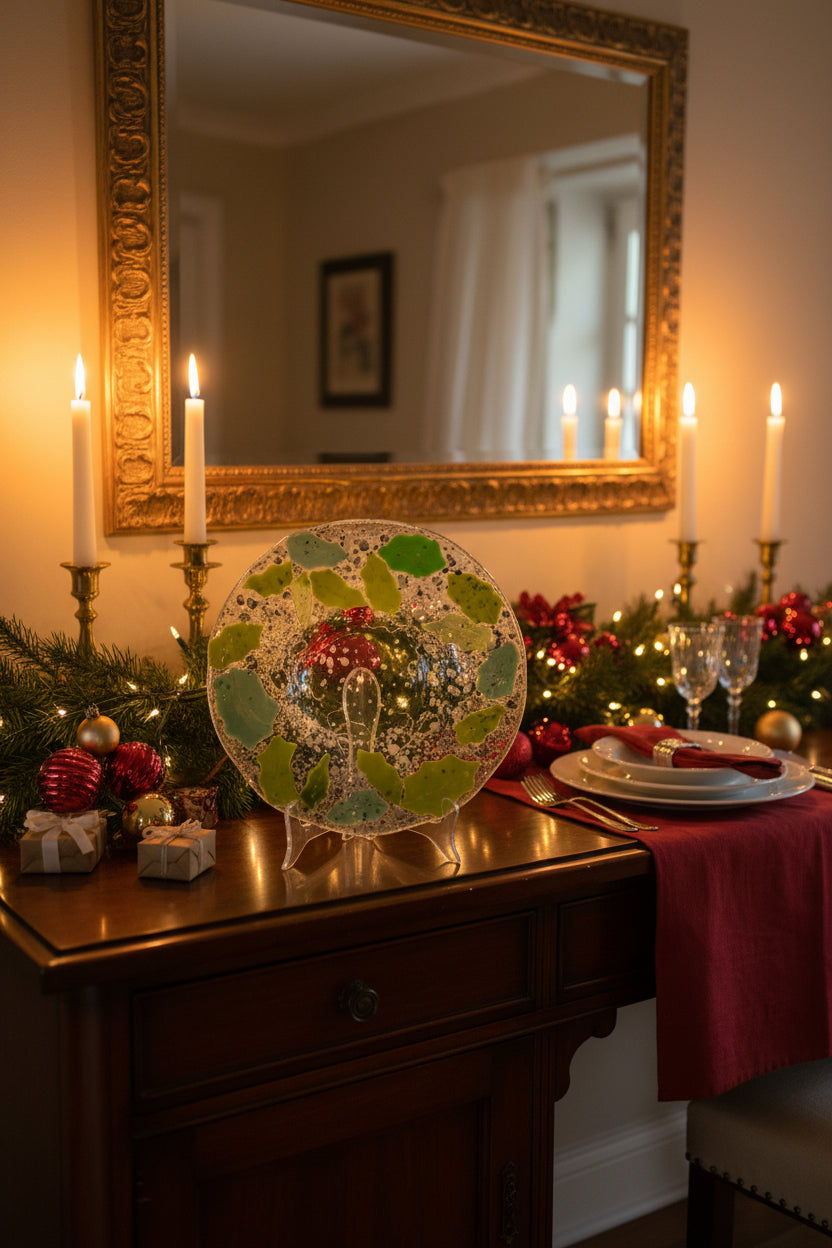 12 x 12  Green Holly Leaf Christmas Bowl
